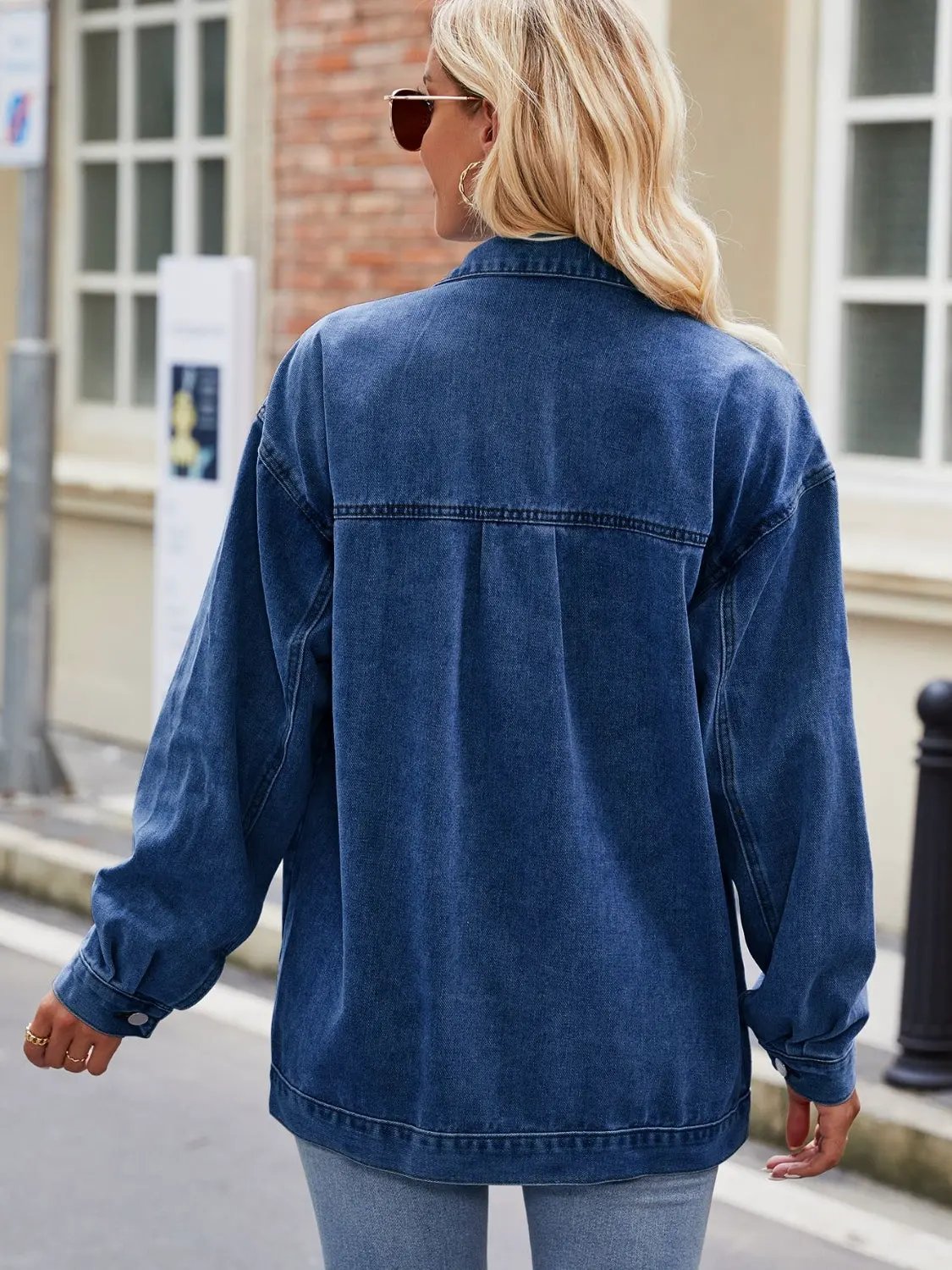 Button Up Denim Jacket with Pockets by Partner Label