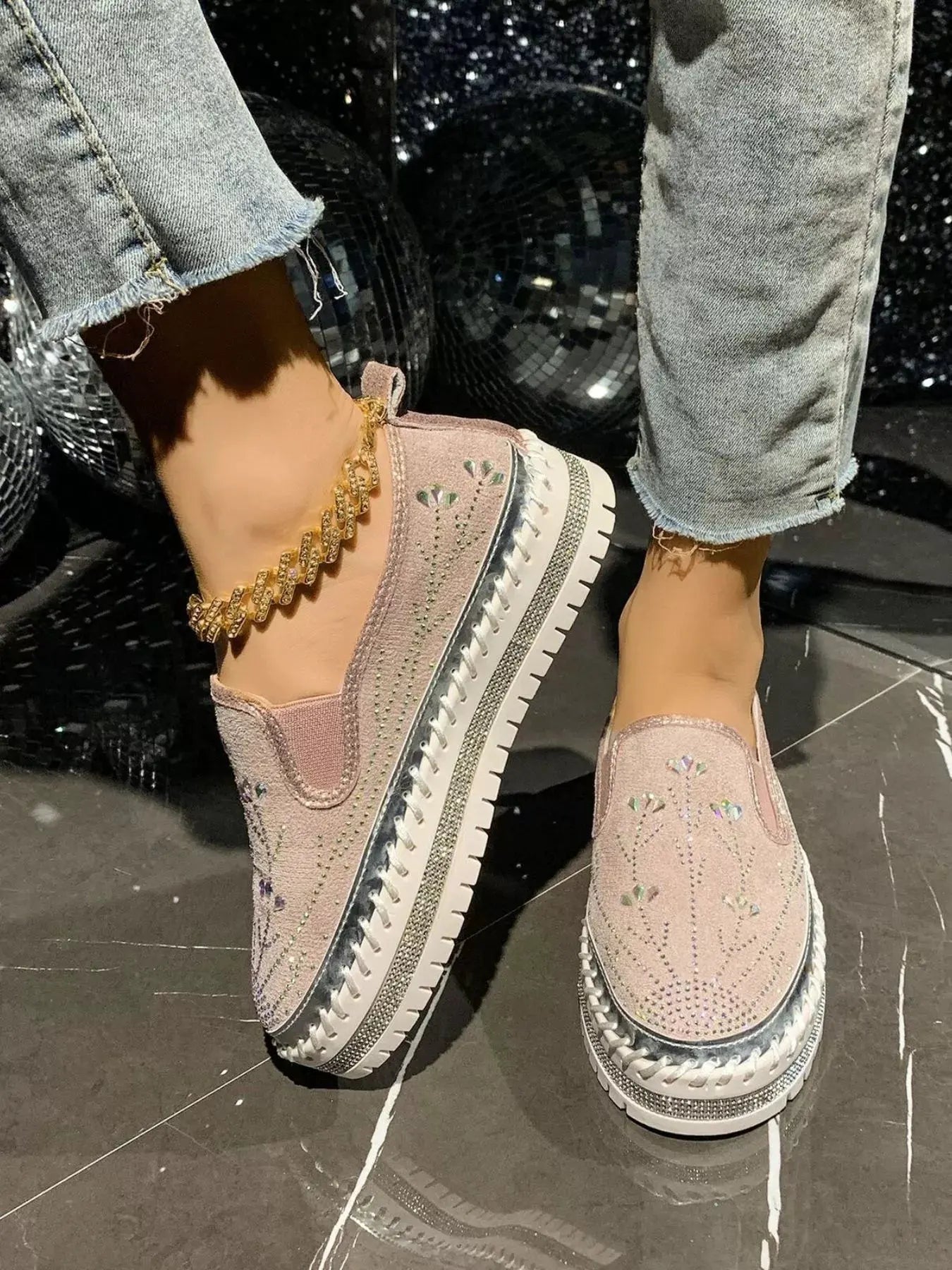 Rhinestone Embellished Platform Loafers by Partner Label
