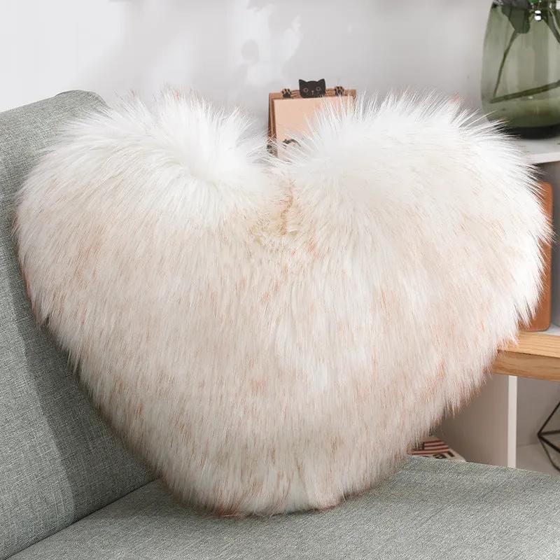 Throw Pillows Heart Shape Long Plush Fluffy Shaggy Cushion Cover Sofa Cushions Decorative Pillow Covers Pillowcase White by Maiden-Art