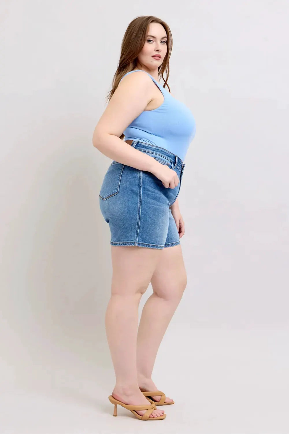 Judy Blue Full Size 2 Button Denim Shorts with Pockets Plus Size by Judy Blue