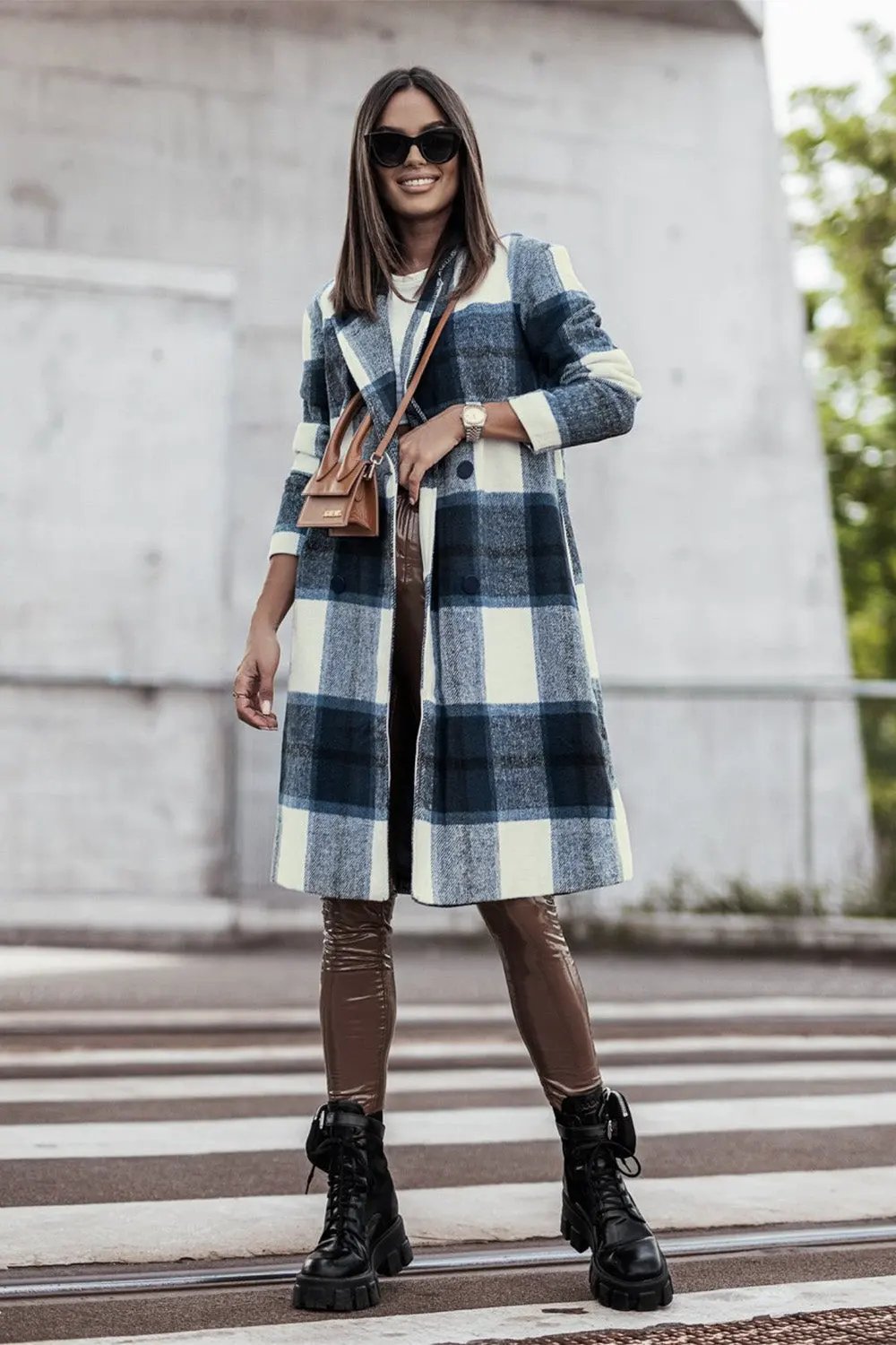 Double Take Full Size Plaid Button Up Lapel Collar Coat by Double Take