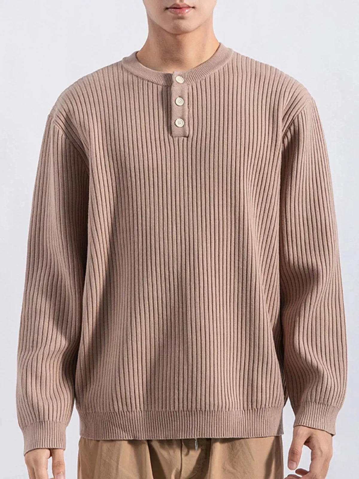 Men's Plus Size Ribbed Button Detail Knit Top by Partner Label