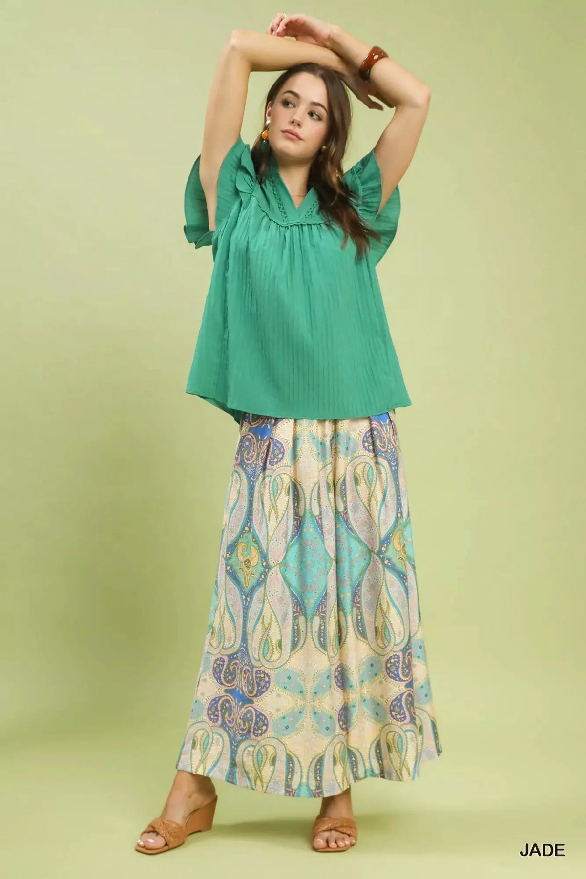 Umgee Ruffle Sleeve Textured Babydoll Blouse by Umgee
