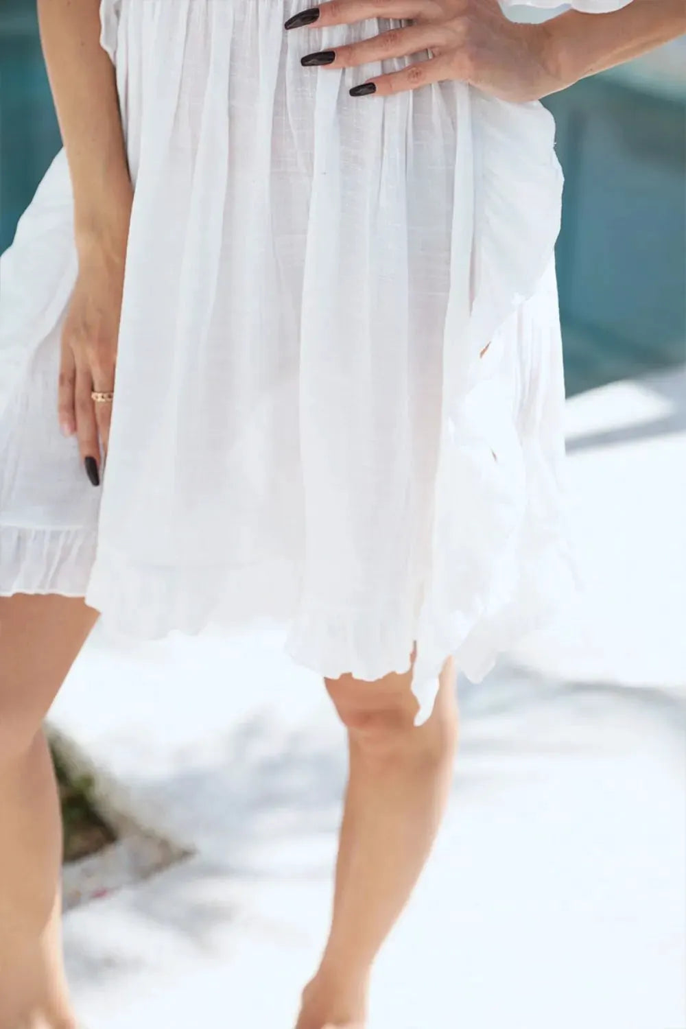 Ruffled Smocked Waist V-Neck Cover-Up by Partner Labels
