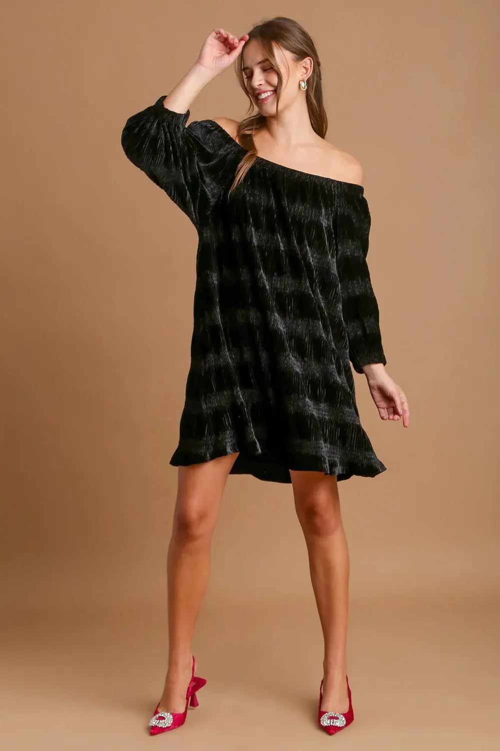 Umgee Off-Shoulder Balloon Sleeve Velvet Mini Dress by Umgee