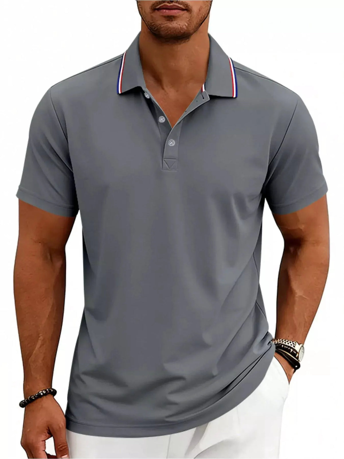 Men's Full Size Casual Button Detail Polo Plus Size by Trendsi