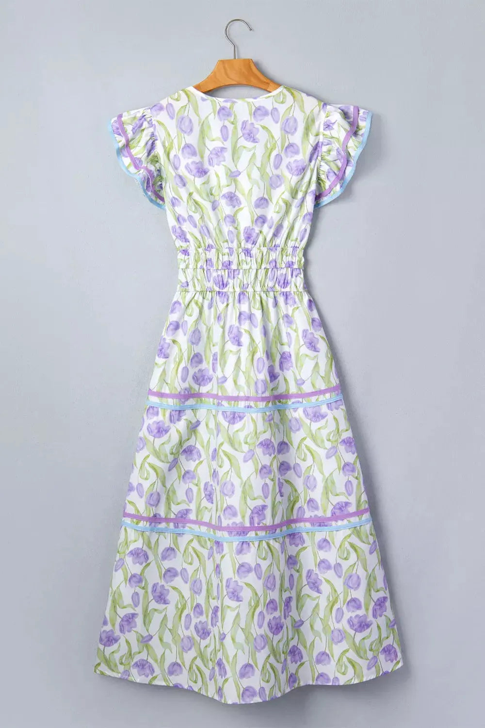 Floral Print Contrast Trim Midi Dress by Trendsi