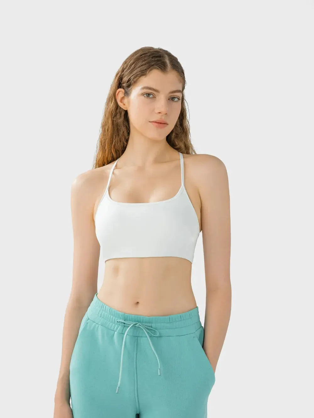 Millennia Crisscross Back Scoop Neck Active Cami with Detachable Chest Pads by Millennia