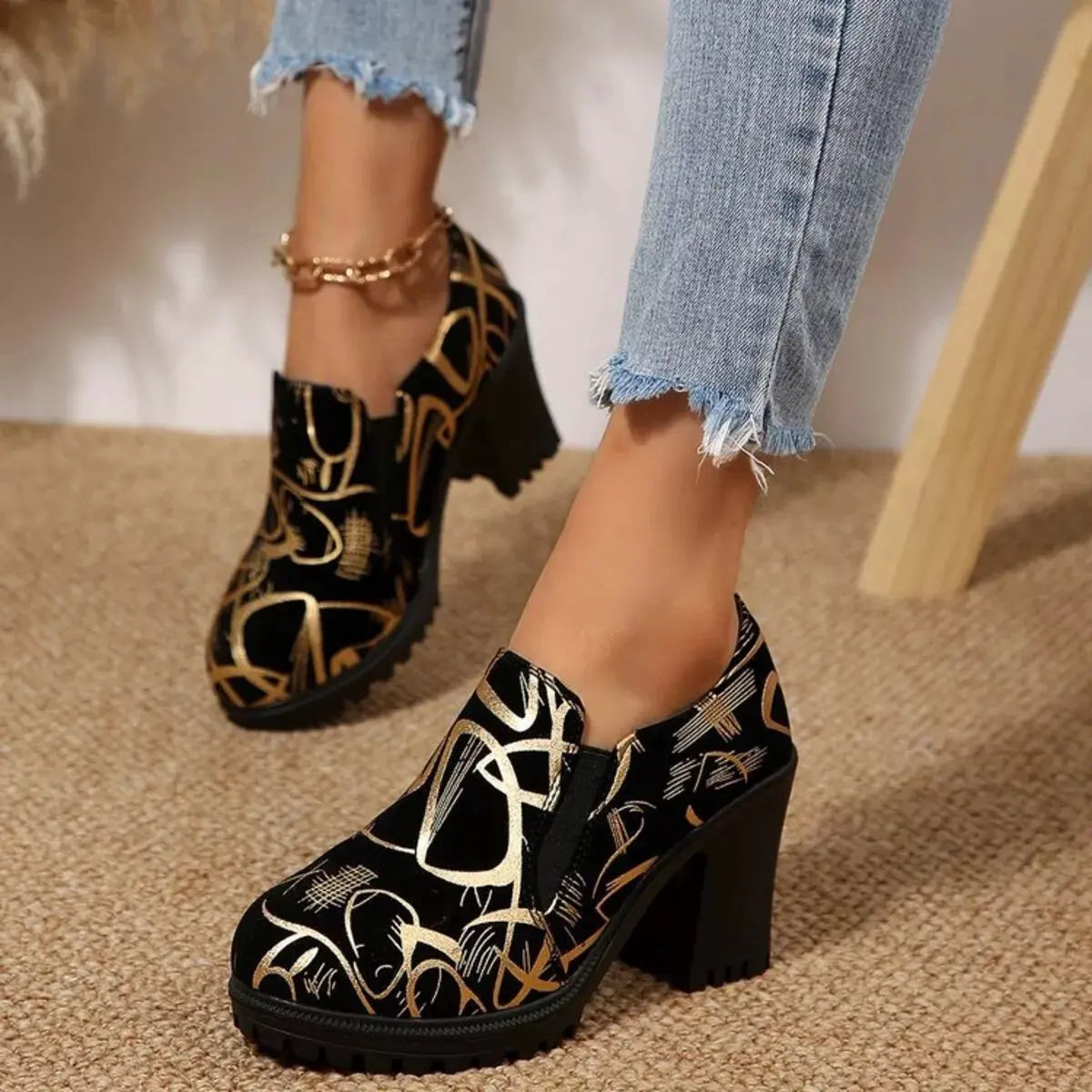 Round Toe Block Heels Pumps by Partner Label