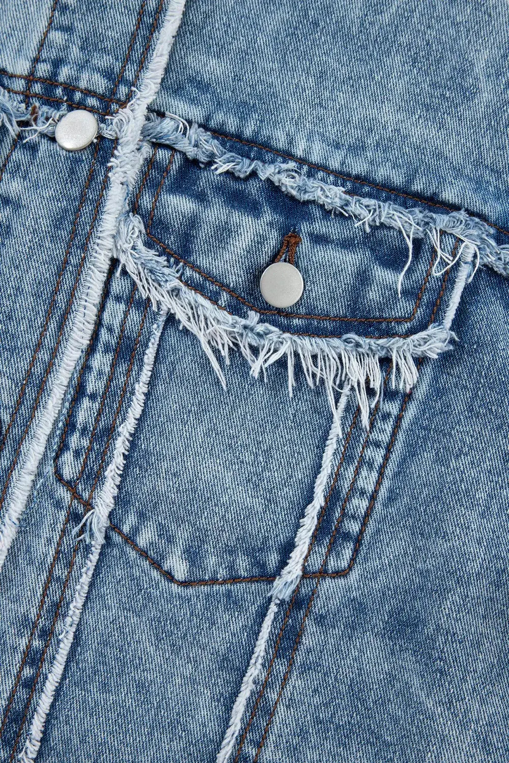 Raw Hem Drawstring Plaid Denim Jacket by Partner Label