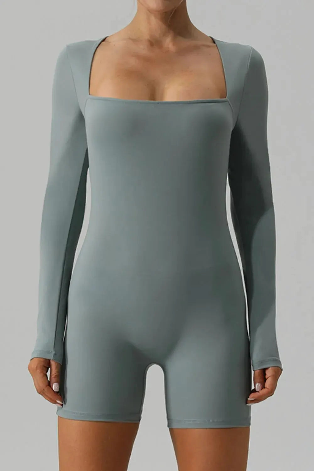 Square Neck Long Sleeve Active Romper by Partner Label