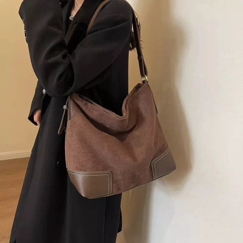 Suede Tote Bag with Leather Trim by Partner Label