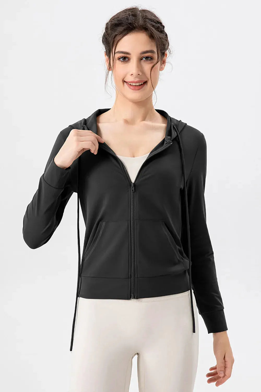 Drawstring Zip Up Hooded Active Outerwear by Partner Label