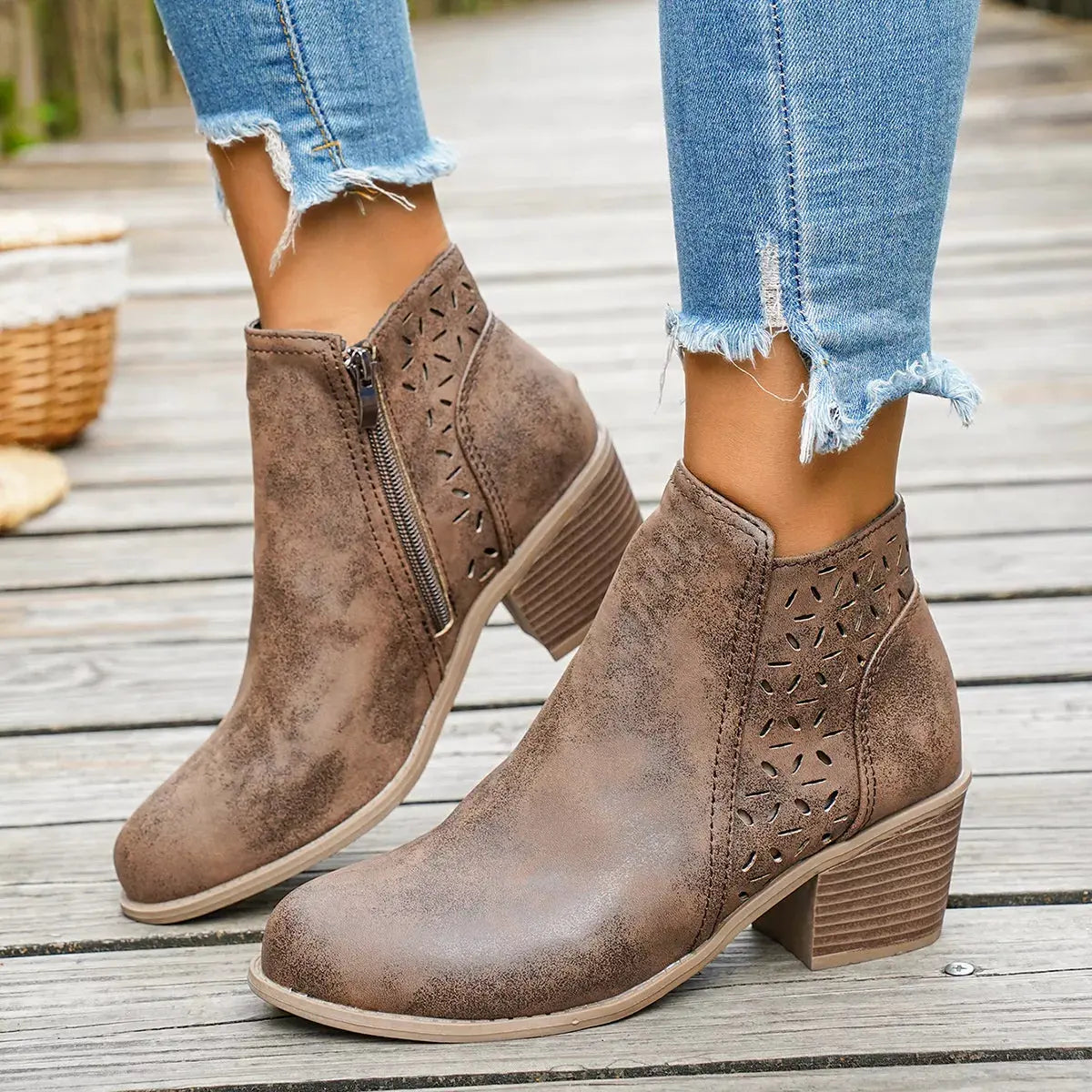 Round Toe Block Heels Boots by Partner Label