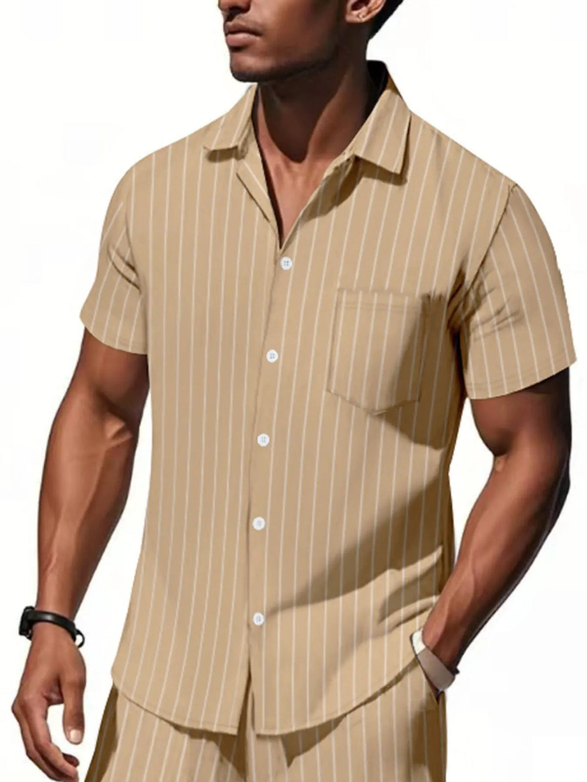Men's Full Size Casual Striped Short Sleeve Shirt Plus Size by Trendsi