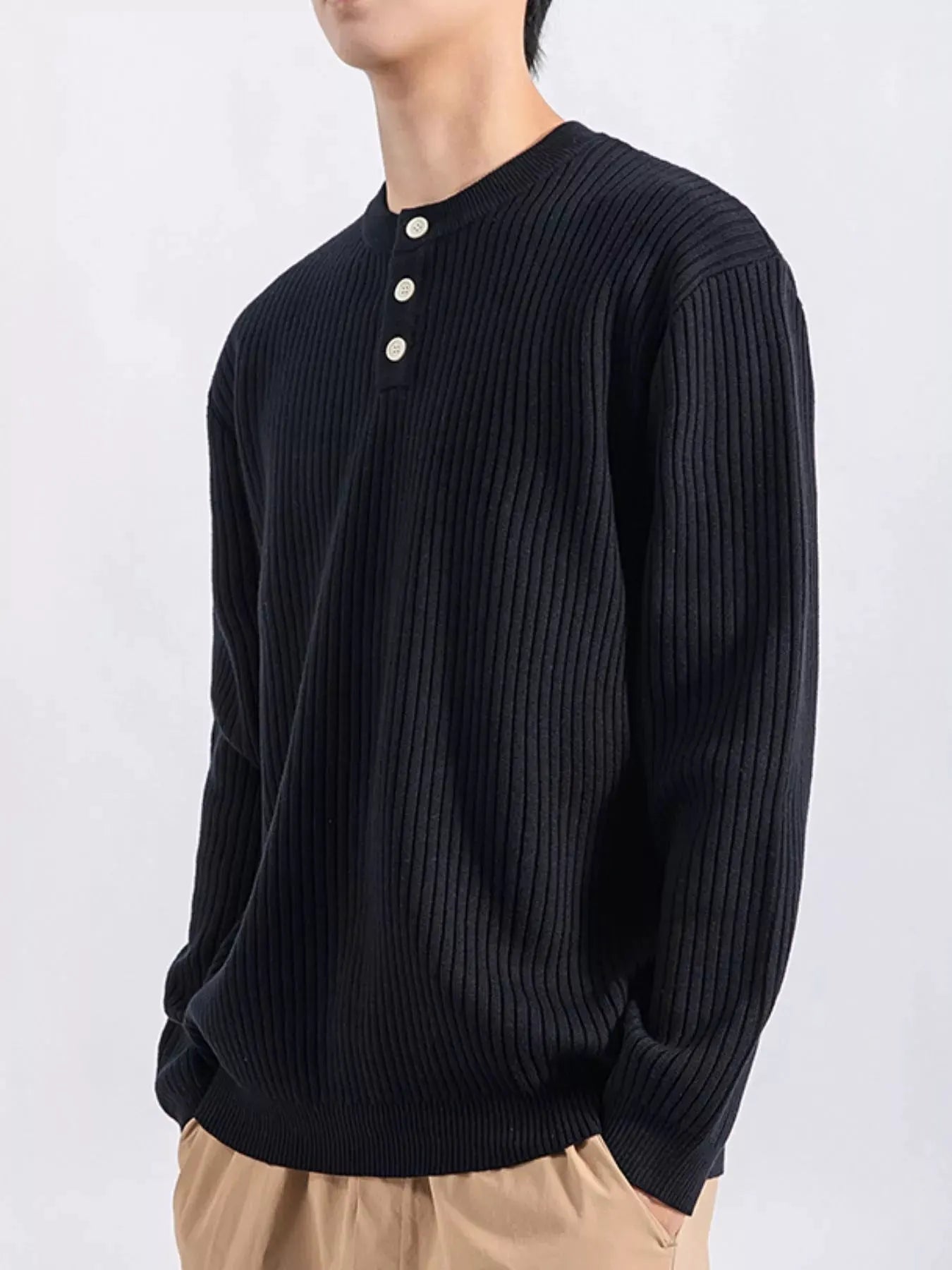 Men's Plus Size Ribbed Button Detail Knit Top by Partner Label