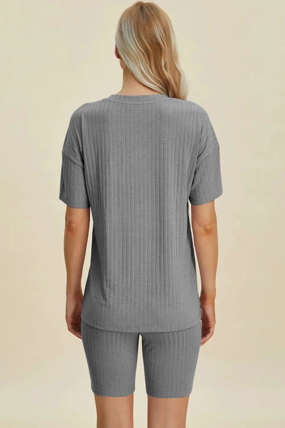 Basic Bae Full Size Ribbed V-Neck Short Sleeve Top and Shorts Set by Basic Bae