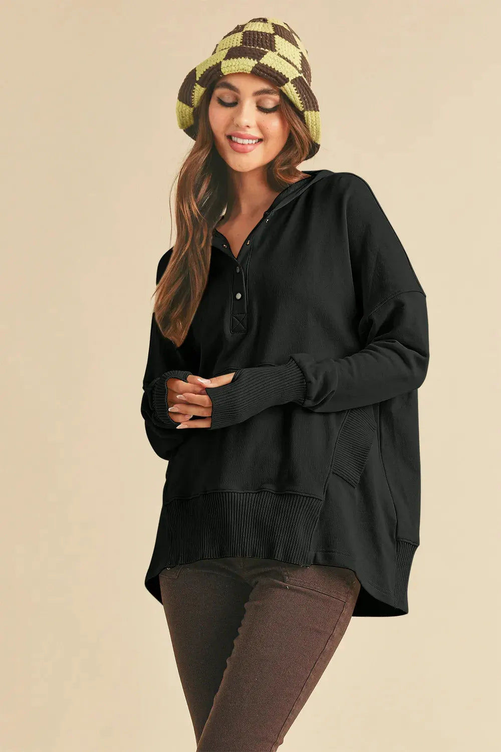 Aemi + Co Half Snap Dropped Shoulder Hoodie by Partner Label