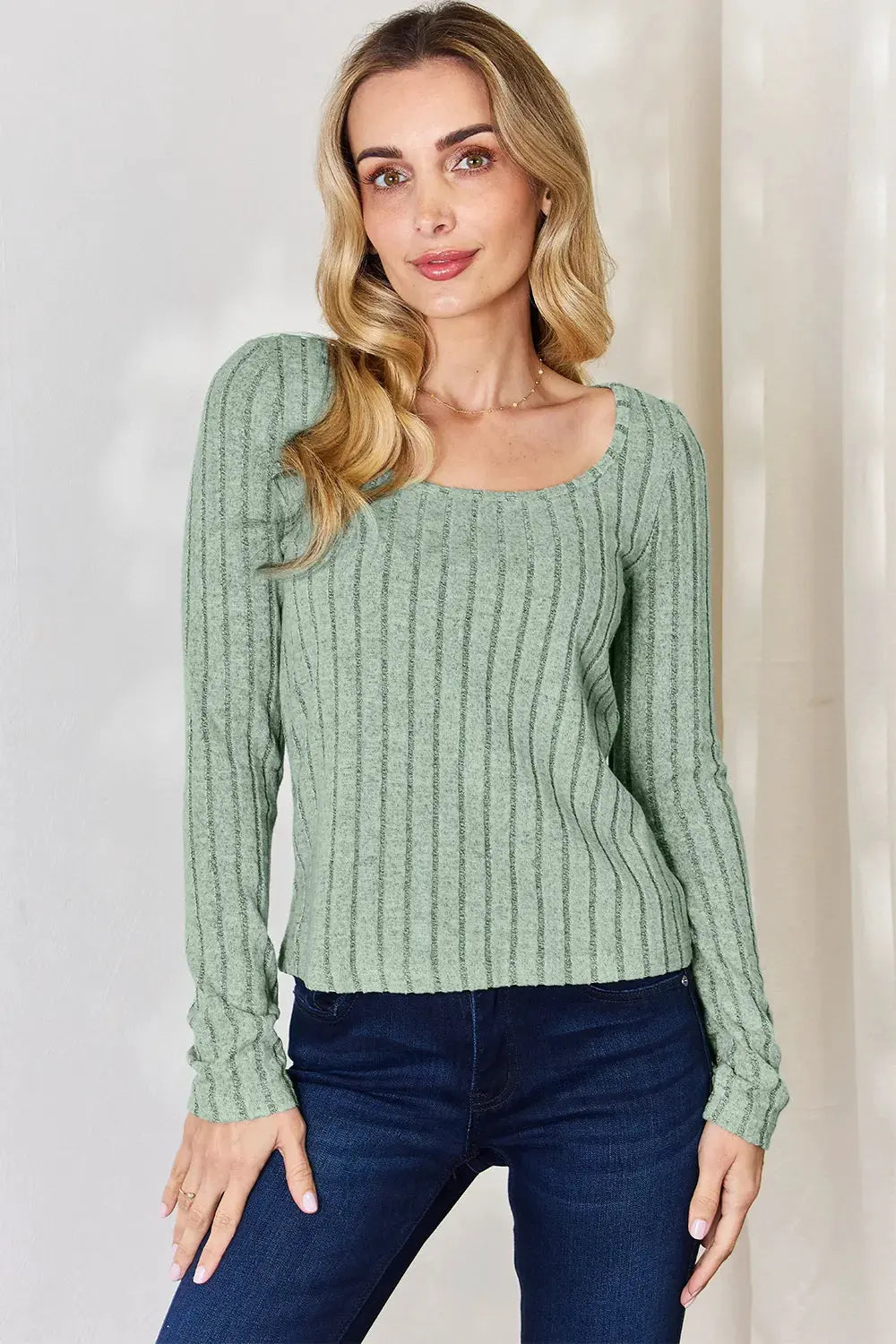 Basic Bae Full Size Ribbed Long Sleeve T‑Shirt | Partner Labels Selection by Partner Label
