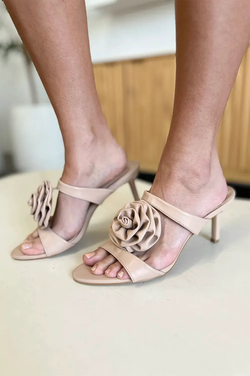 Weeboo Flower PU Leather Stiletto Heel Sandals by Weeboo