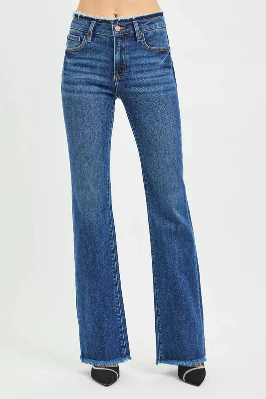 RISEN Full Size Mid Rise Bootcut Frayed Waistband Hem Detail Jeans Plus Size by RISEN