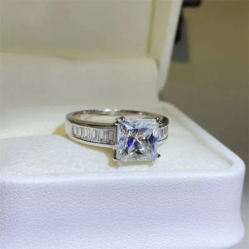 3 Carat Moissanite 925 Sterling Silver Square Shape Ring by Partner Label