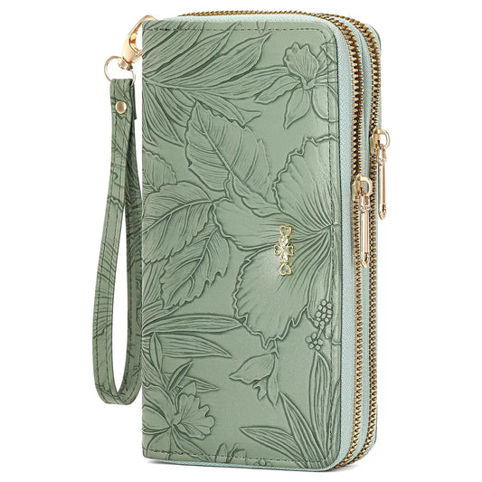 Embossed Floral Pattern Double Zipper Wallet by Partner Label