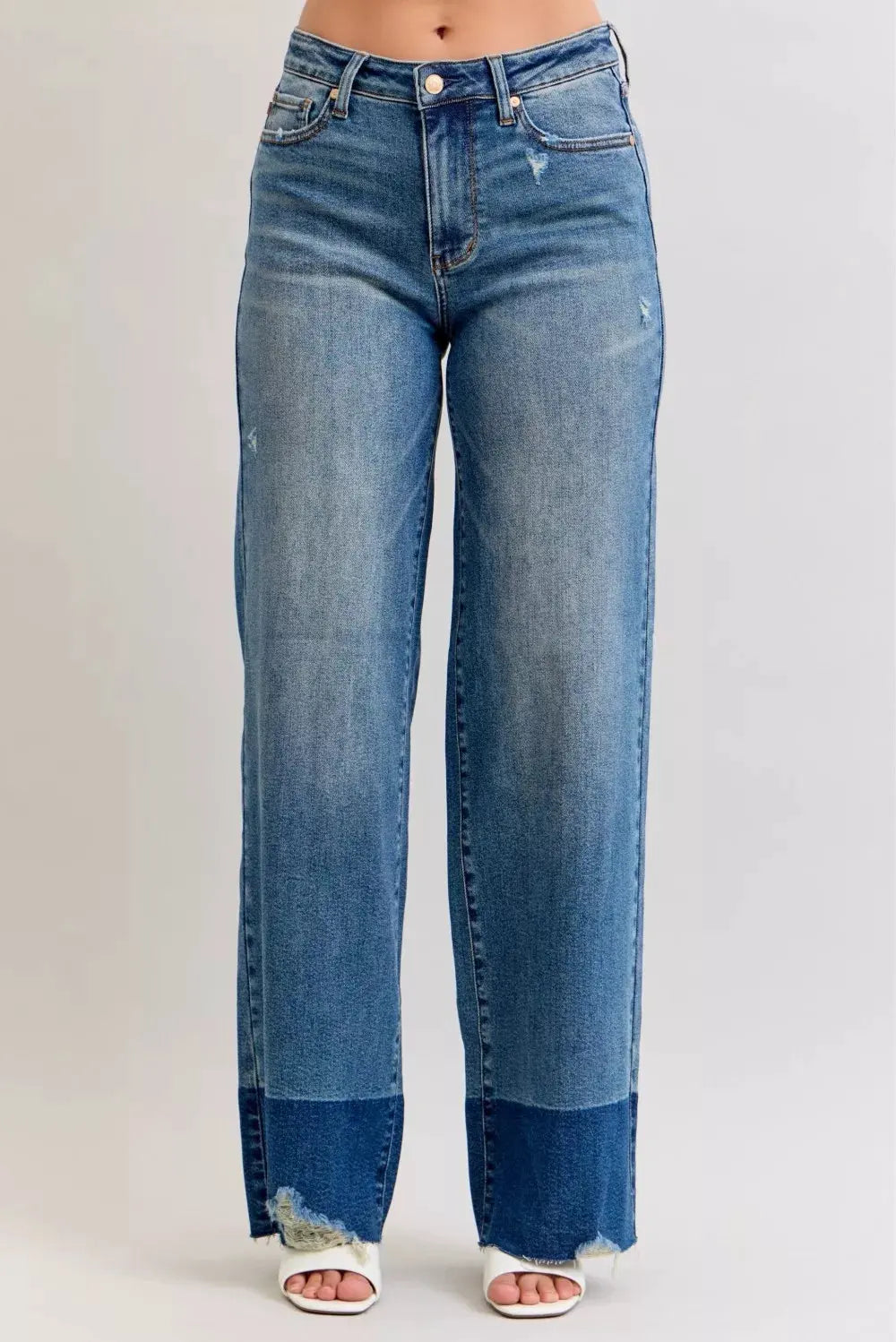 Judy Blue Raw Hem High Waist Column Straight Jeans by Judy Blue