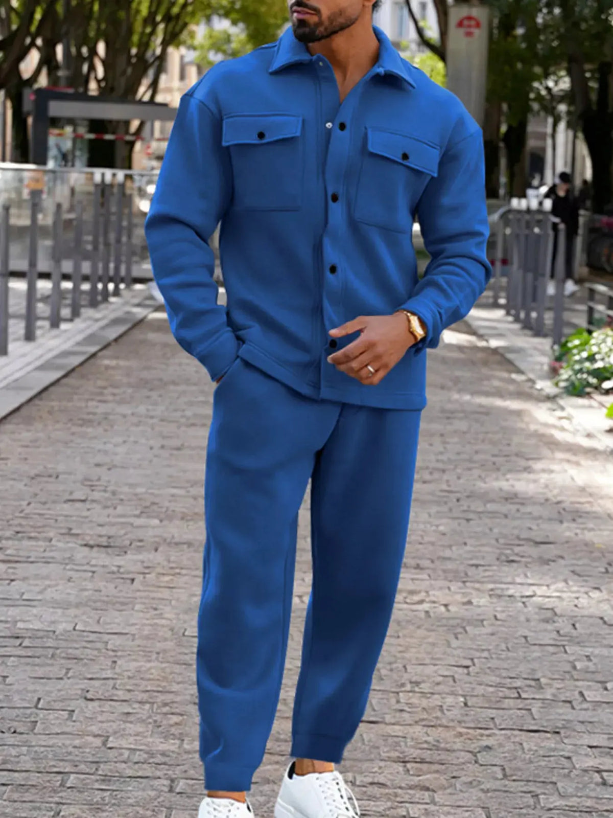 Men's Full Size Long-Sleeve Shirt and Joggers Set Plus Size by Partner Label
