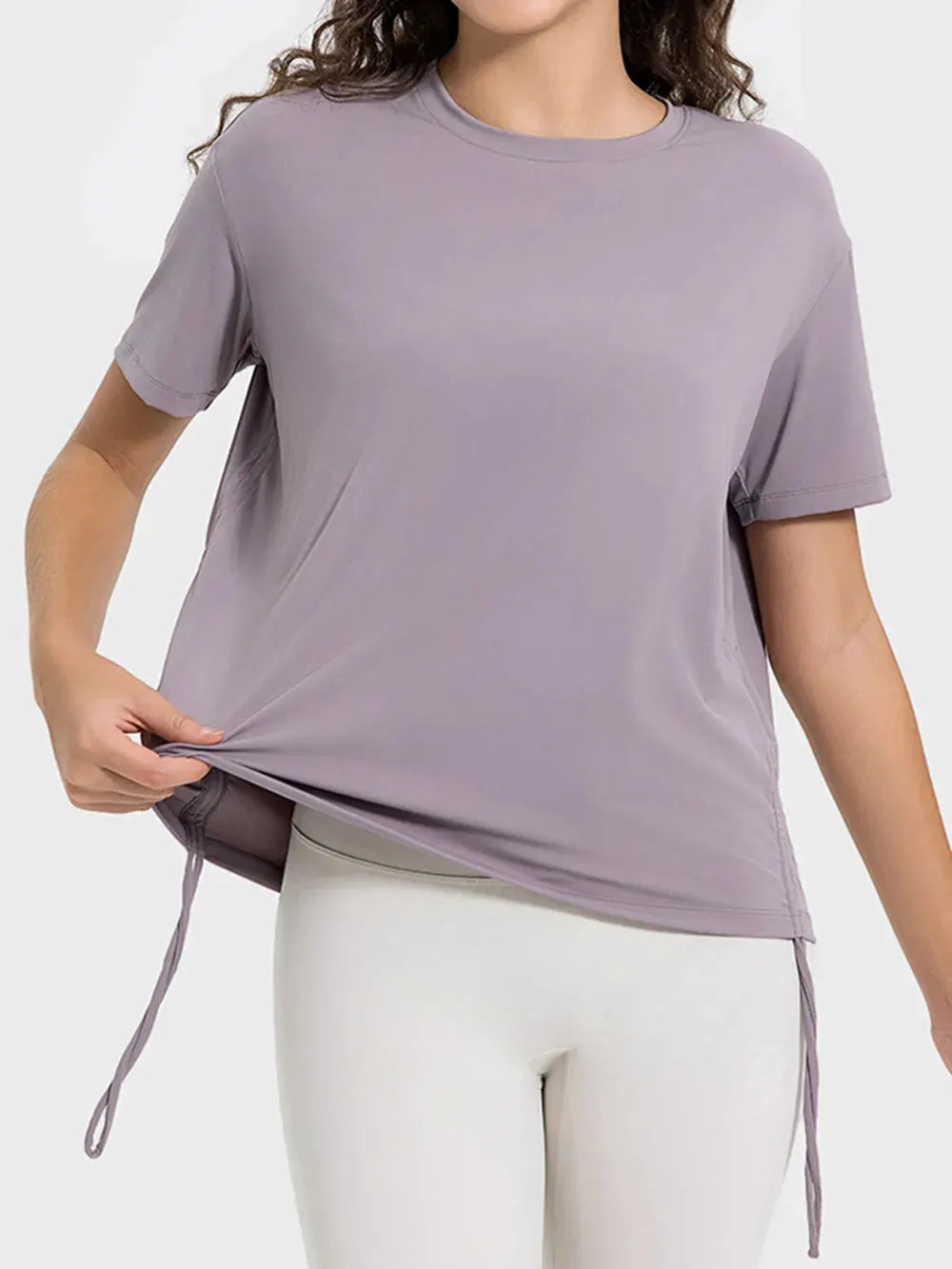 Millennia Drawstring Round Neck Short Sleeve Active T-Shirt by Millennia