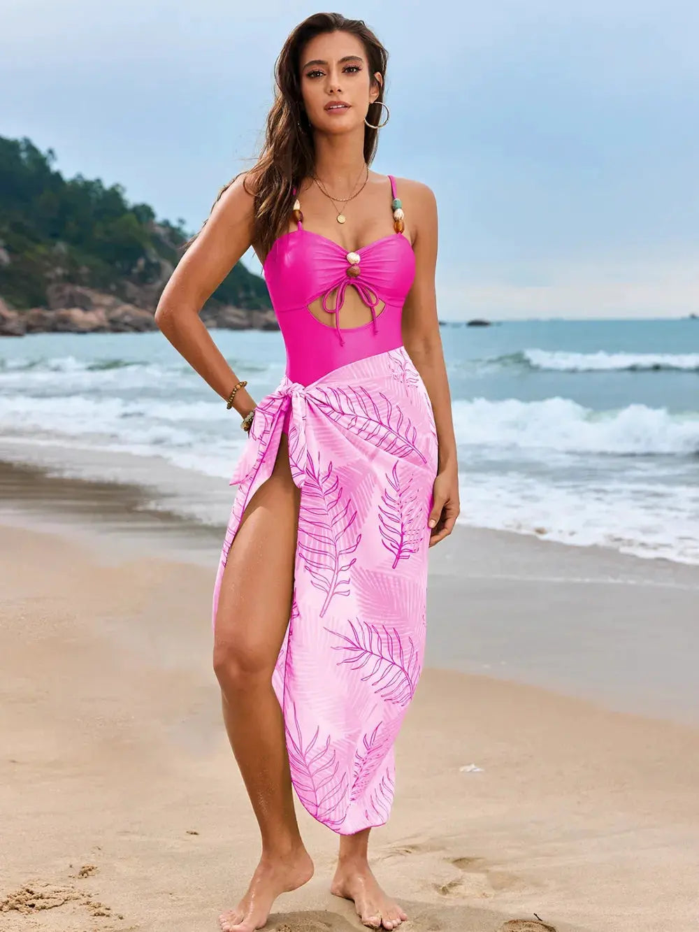 Cutout Sweetheart Neck One-Piece Swimwear and Cover-Up Swim Set by Partner Labels