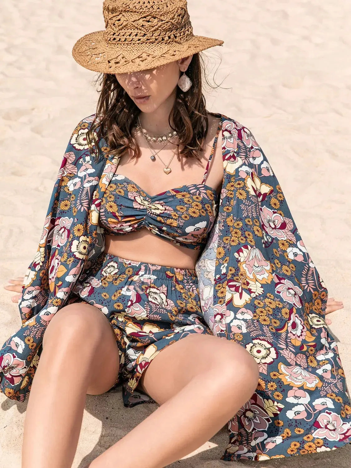 Printed Bra, Cover-Up and Shorts Set by Partner Label