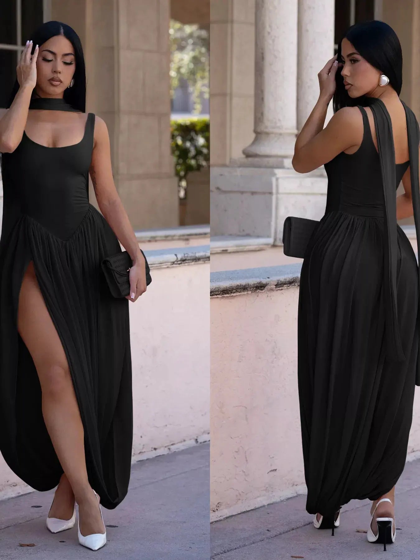 Scoop Neck Slit Maxi Dress by Partner Label