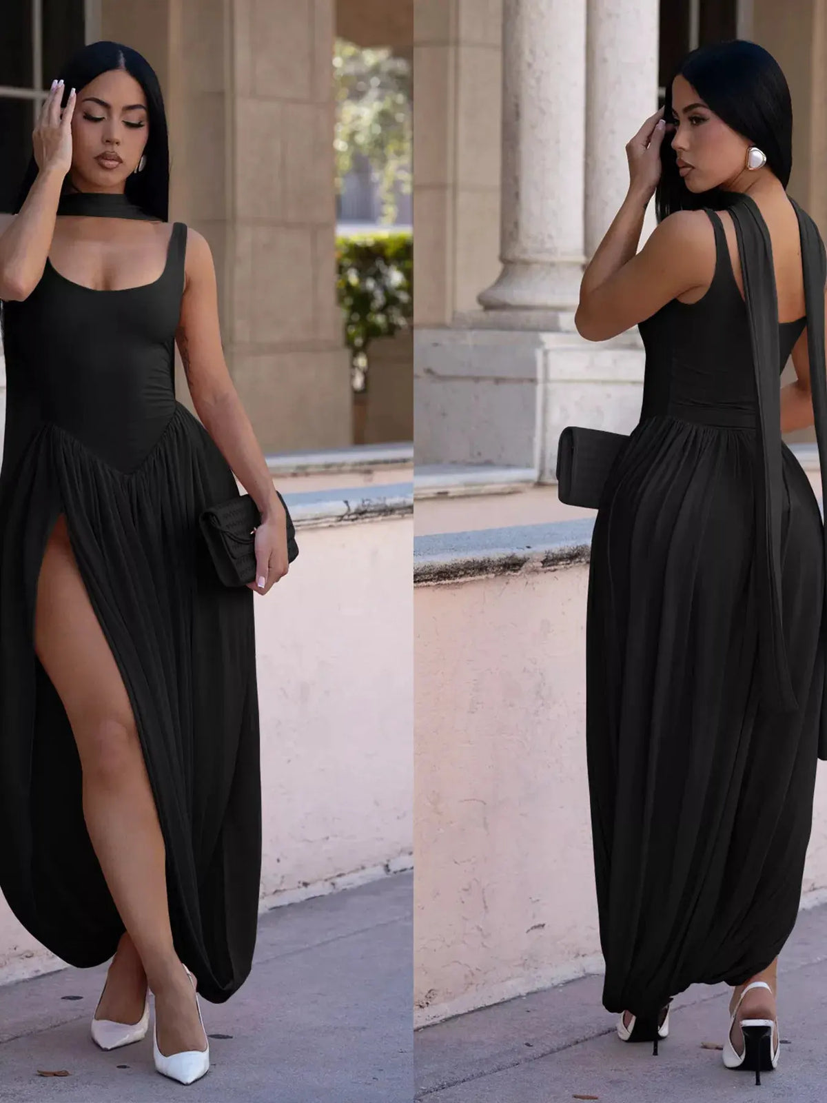 Scoop Neck Slit Maxi Dress by Partner Label