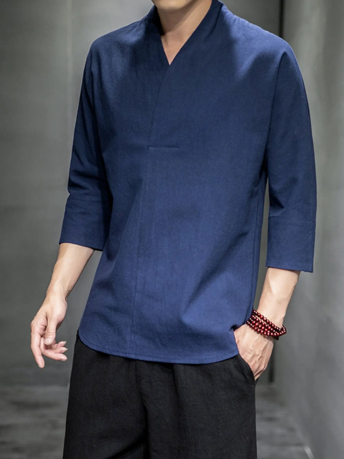Men's Plus Size Loose Fit 3/4 Sleeve Shirt by Trendsi