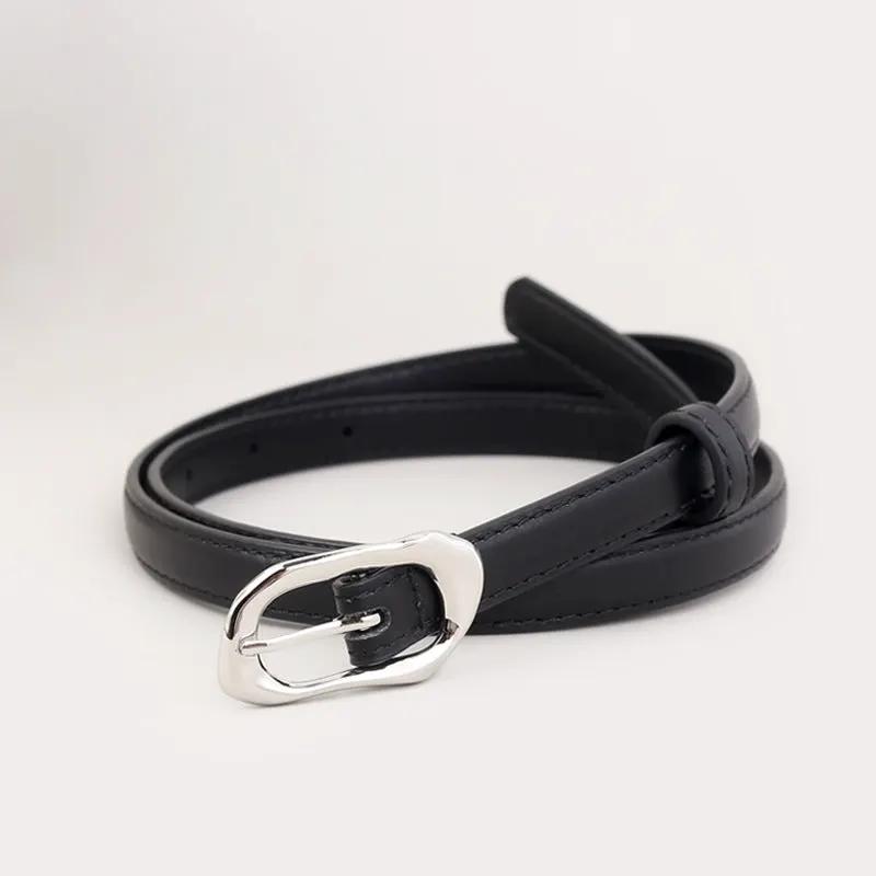 Silver Buckle Skinny Belt by Trendsi