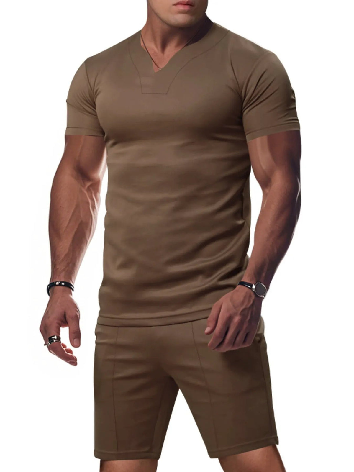 Men's Full Size V-Neck Short Sleeve T-Shirt and Shorts Set Plus Size by Trendsi