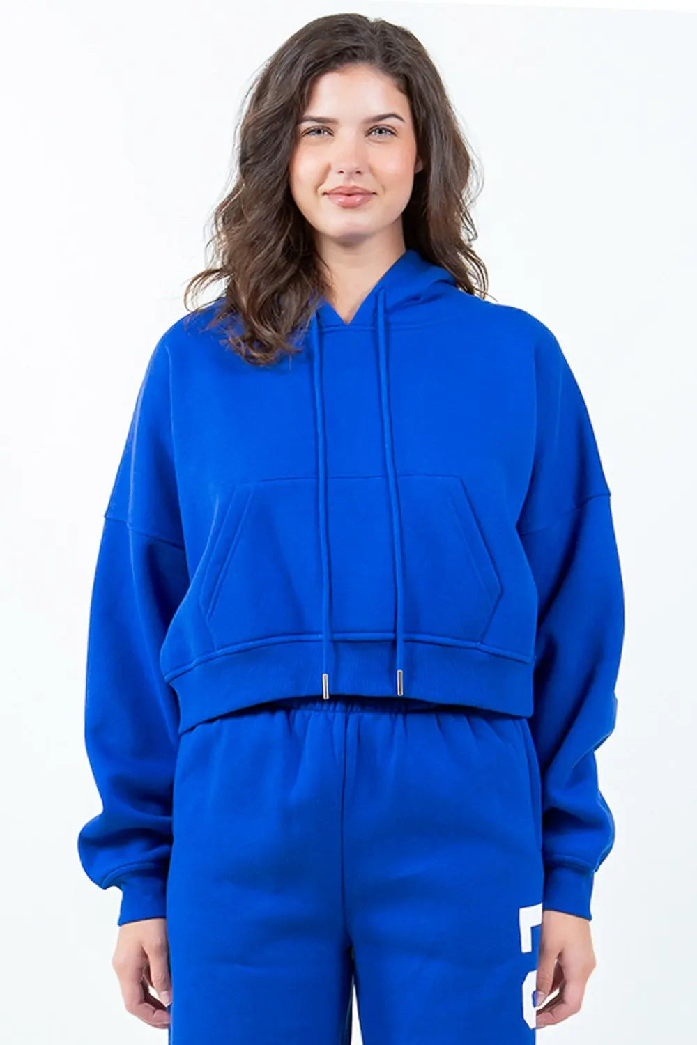 American Bazi Letter Graphic Long Sleeve Drawstring Cropped Hoodie by American Bazi