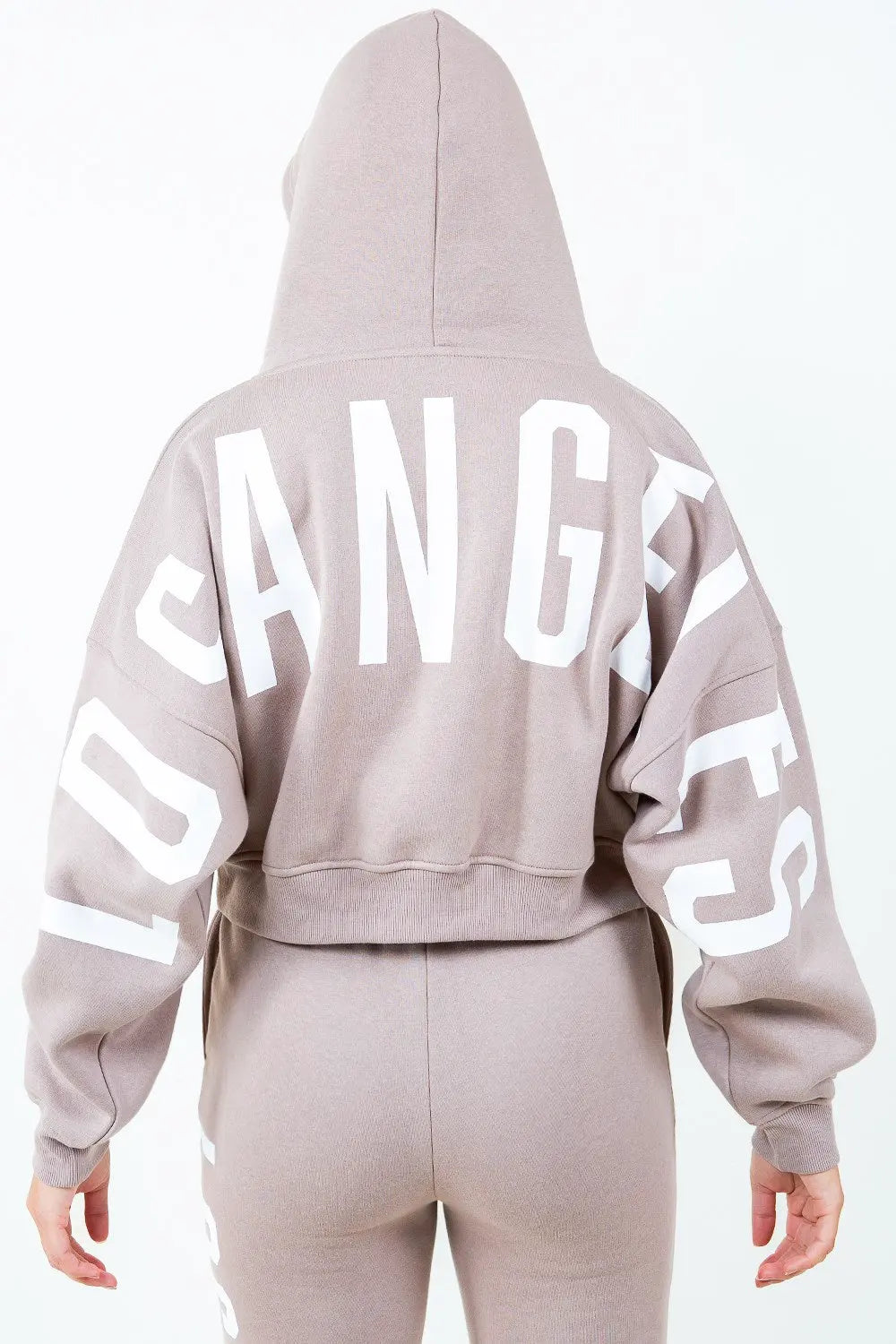 American Bazi Letter Graphic Long Sleeve Drawstring Cropped Hoodie by American Bazi
