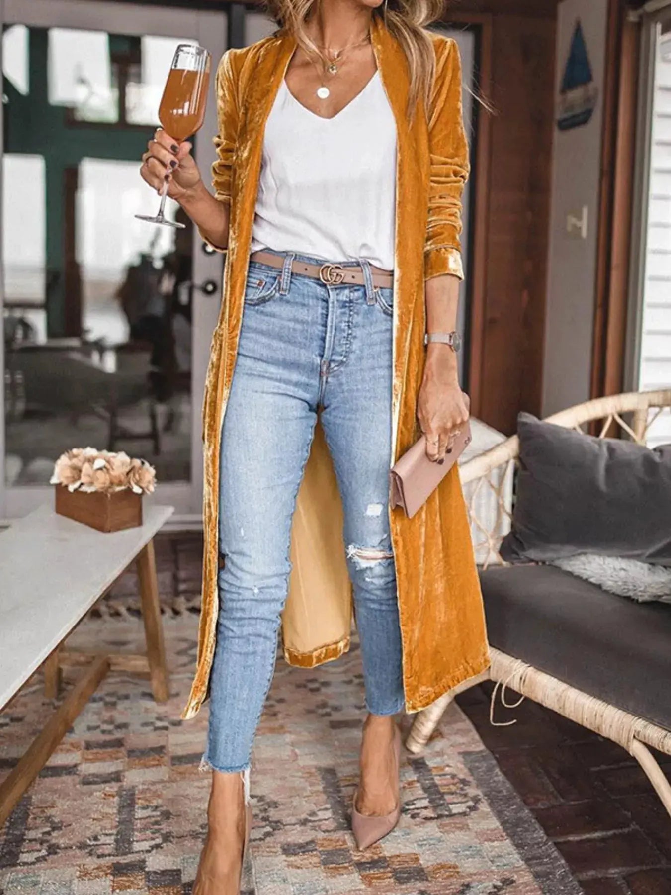 Open Front Long Sleeve Longline Cardigan by Partner Label