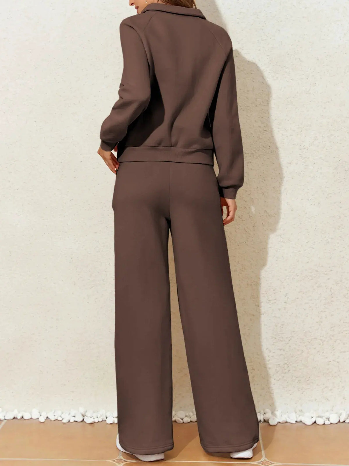 Collared Sweatshirt and High Waist Pants Active Set by Partner Label