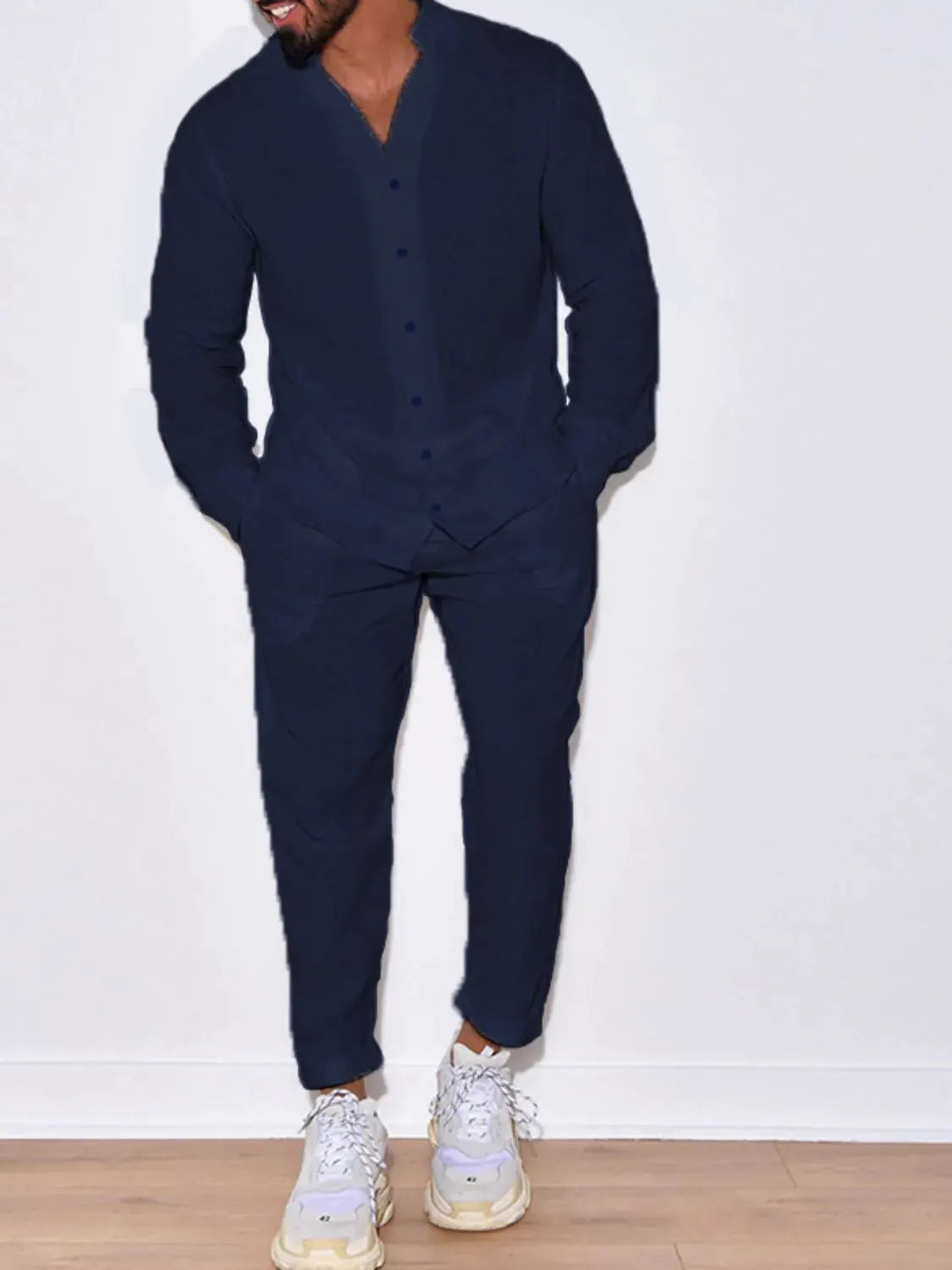 Men's Button Up Long Sleeve Top and Pants Set by Partner Label