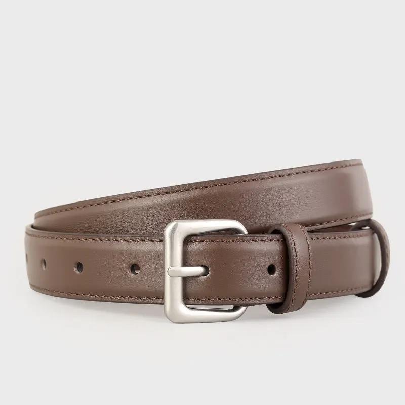 Classic Leather Belt with Silver Buckle by Trendsi