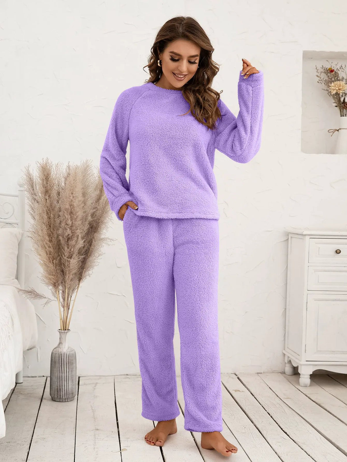 Ivy Lane Teddy Long Sleeve Top and Pants Lounge Set by Ivy Lane