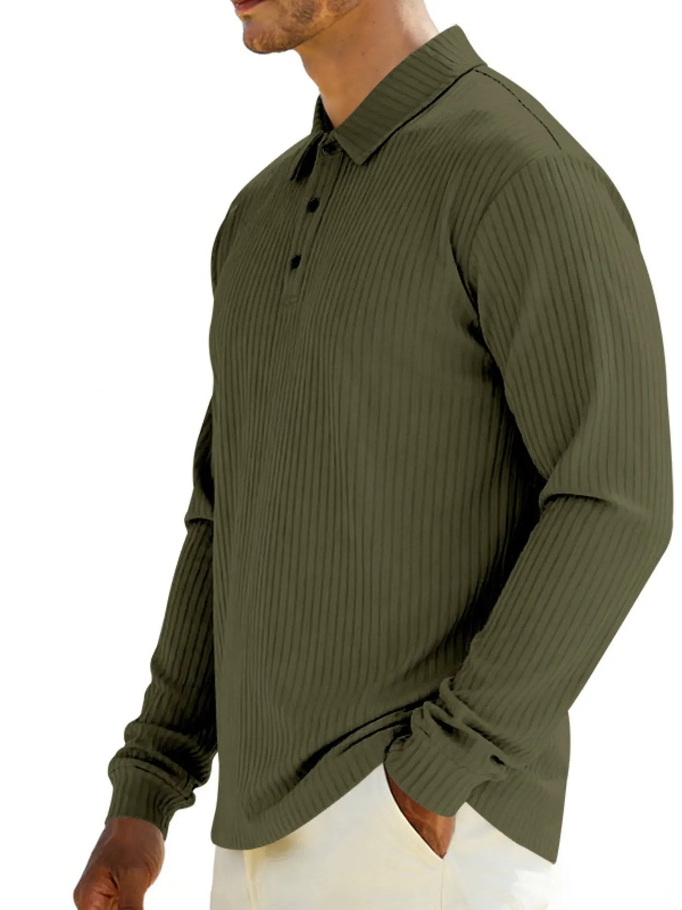 Men's Full Size Ribbed Long Sleeve Polo with Button Detail Plus Size by Trendsi