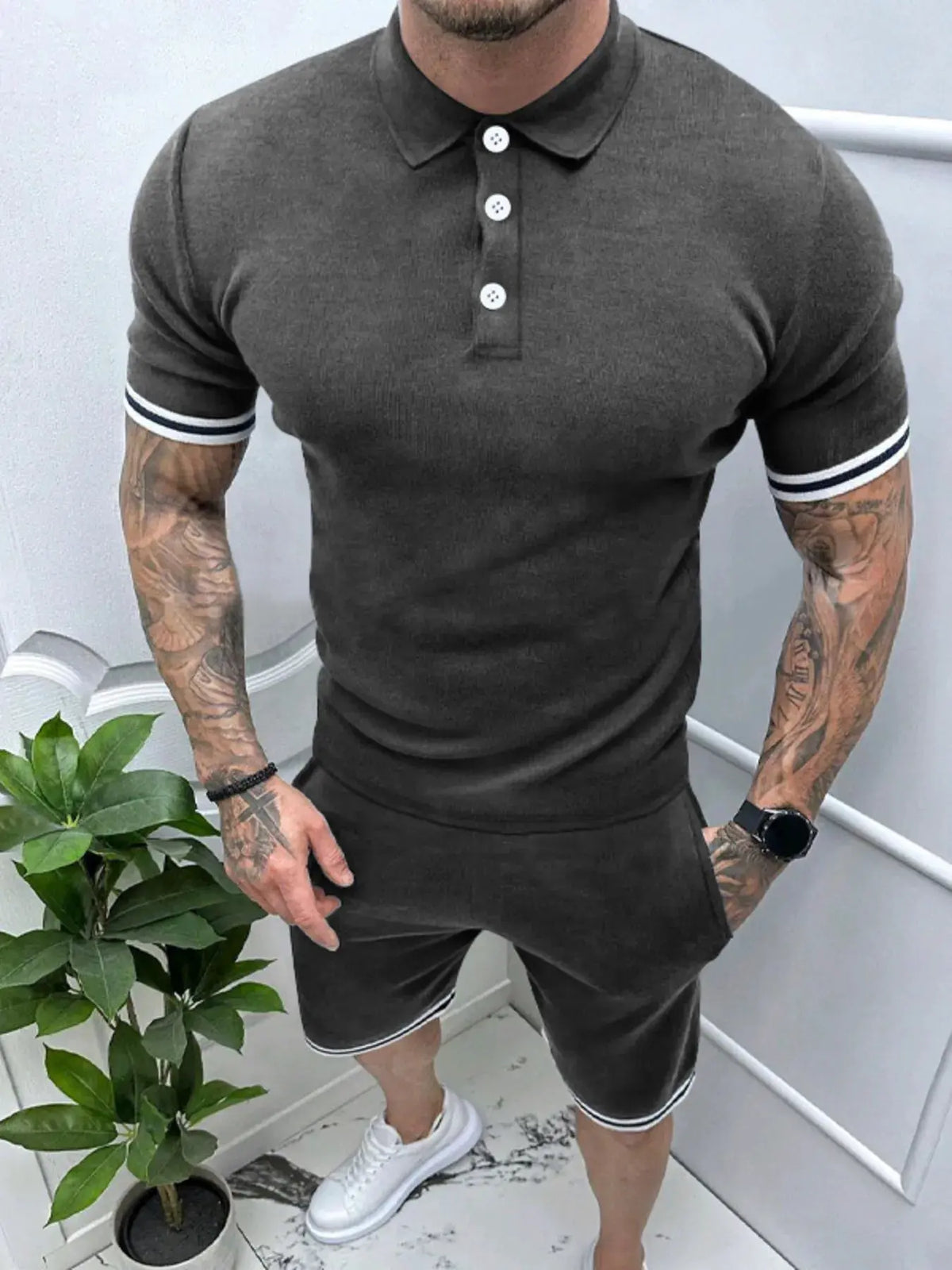 Men's Short Sleeve Polo and Shorts Set by Trendsi