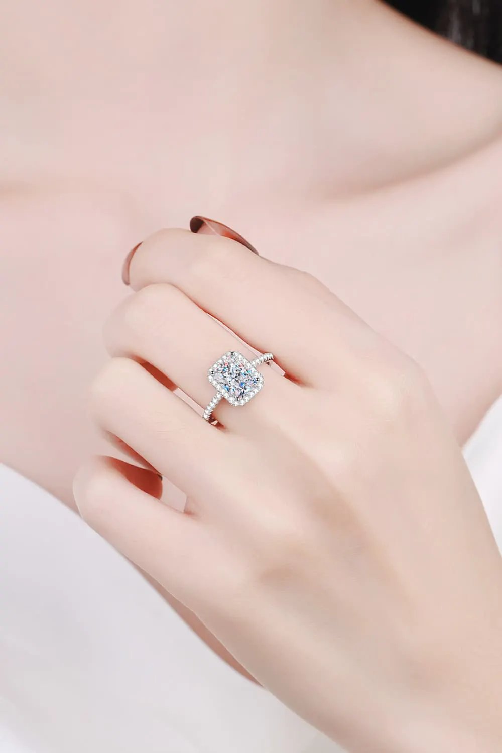 2 Carat Moissanite 925 Sterling Silver Halo Ring by Partner Label