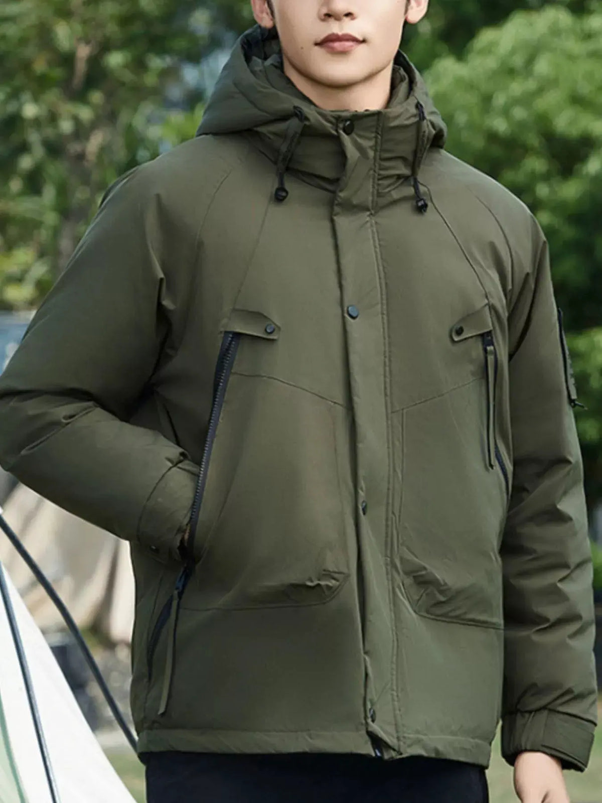 Men's Plus Size Hooded Snap Down Jacket by Partner Label