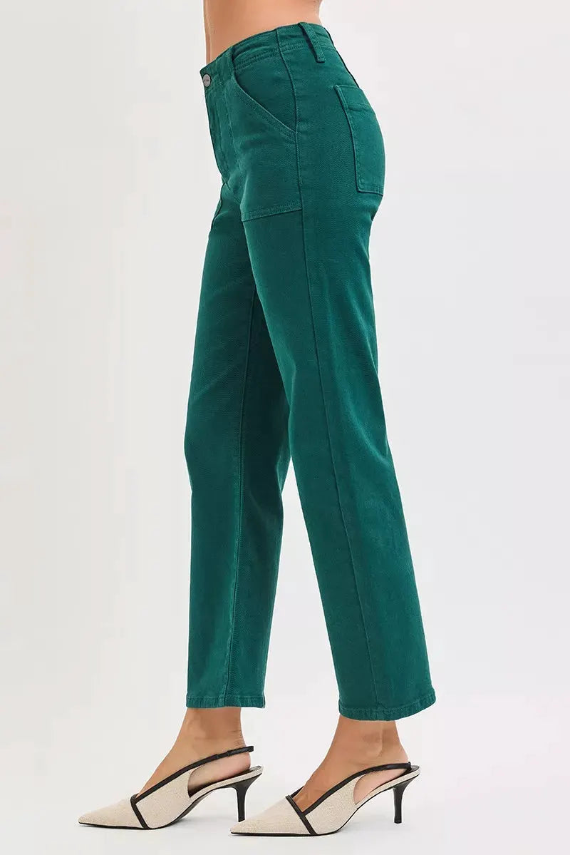 RISEN High Rise Ankle Flare Patch Pocket Jeans by RISEN