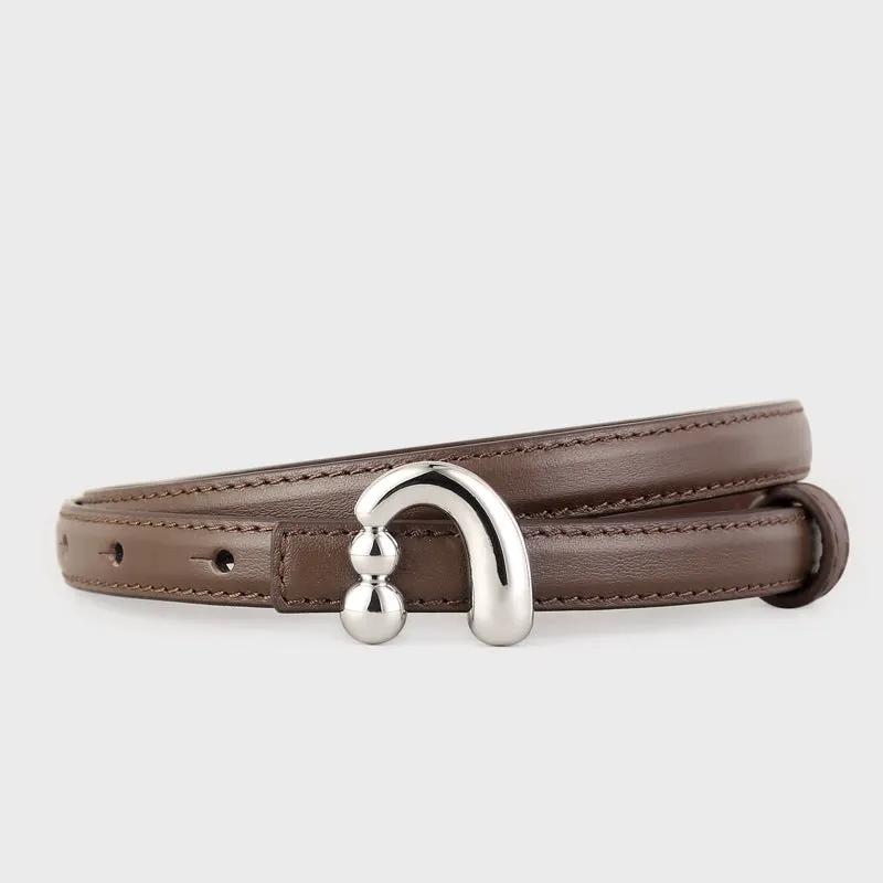 Silver Buckle Skinny Leather Belt by Trendsi